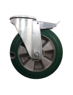 ZZK 200/QRD  Otočné kolo se zelenou polyuretanovou  obručí s brzdou a otvorem
