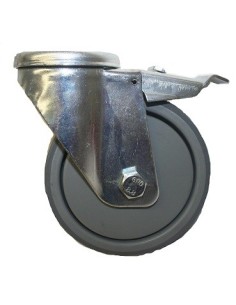 NQM 080/QRD Otočné kolo s šedou polyuretanovou  obručí s brzdou a otvorem