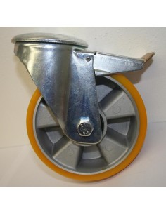ZPK 160/QRD Otočné kolo se žlutou polyuretanovou  obručí s brzdou a otvorem